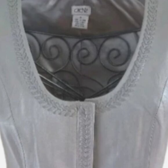 Vintage Cache' Soft Genuine Leather Zipped Front Vest Braided Trim Size 4 Grey - Picture 16 of 17